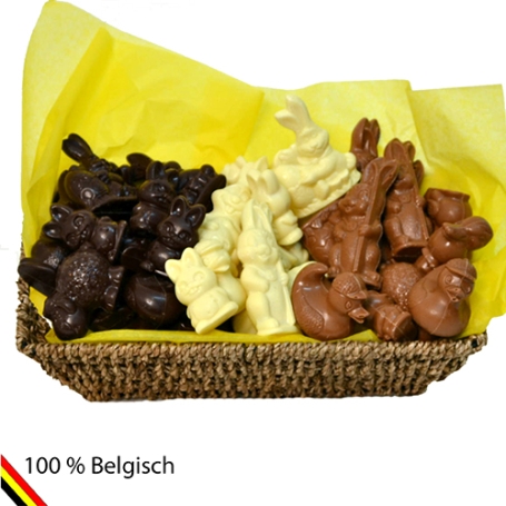 Grote paasmand met Belgische chocolade figuren bestellen