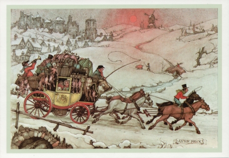 Retro kaart Anton Pieck, winterkoets