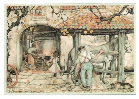 Retro kaart Anton Pieck, aan de smidse