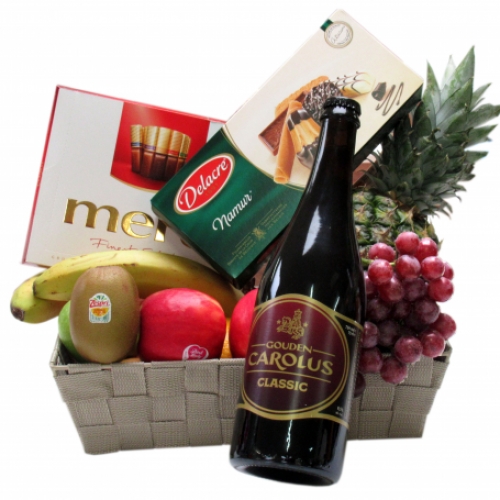 Fruitmand met Belgisch bier bestellen en  fruitmanden laten leveren aan huis